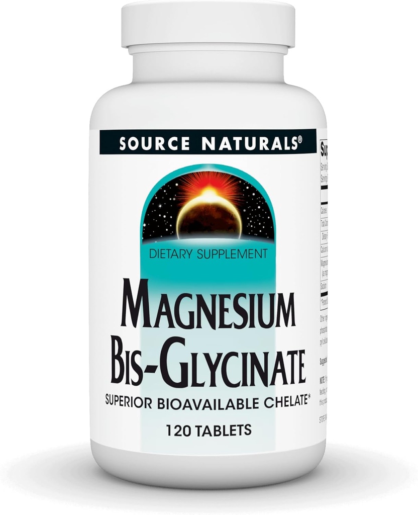 Source Naturals Magnezyum Bis-Glycinate, Superior Bio kullanılabilir Chelate*, Hizmet başına 200 mg - 120 Tablets