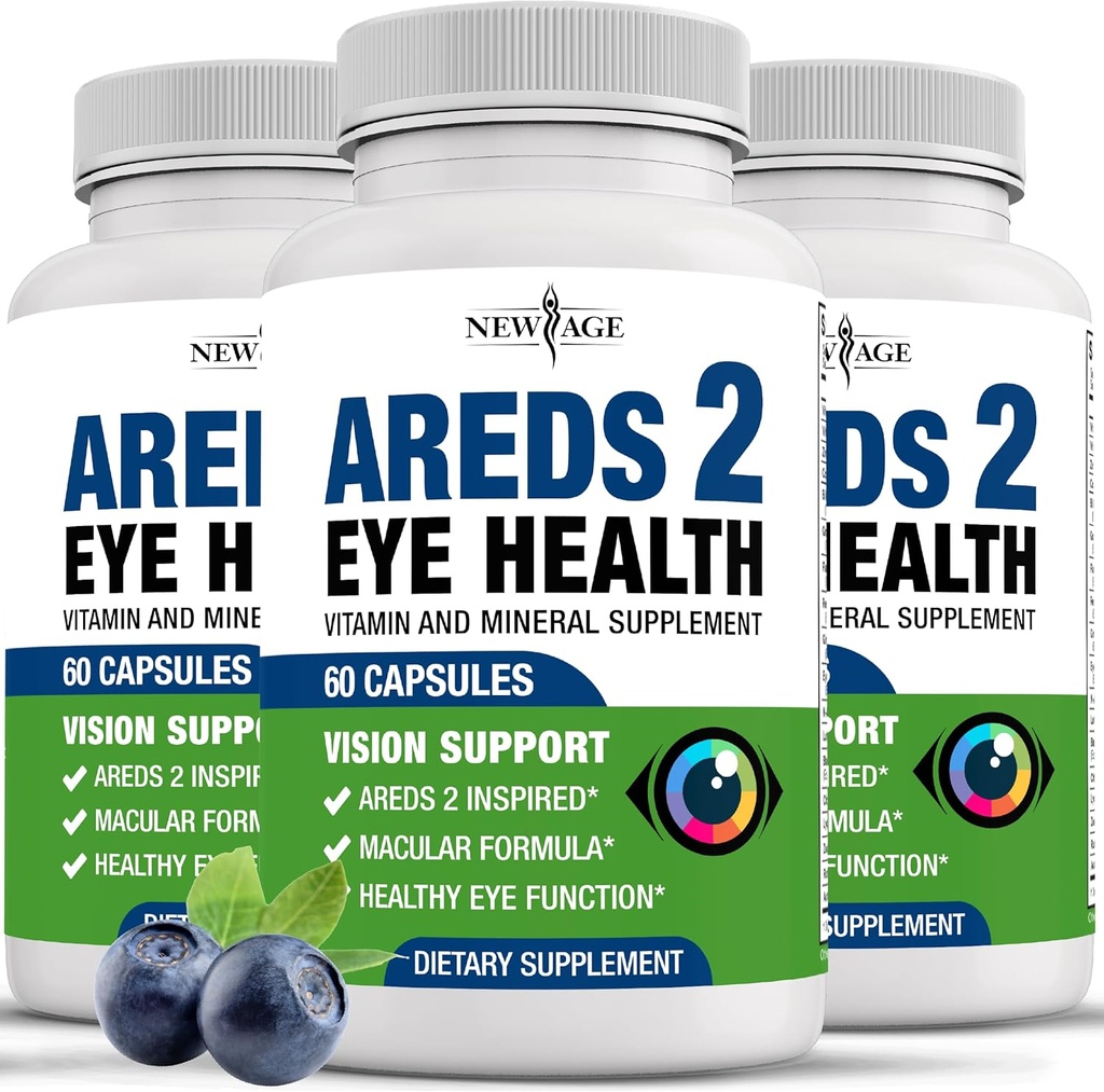 NEW AGE AREDS 2 Eye Vitamins - Lutein, Zeaxanthin, Bilberry, Astaxanthin Mineral Vizyon Tamam - 180 Count Count