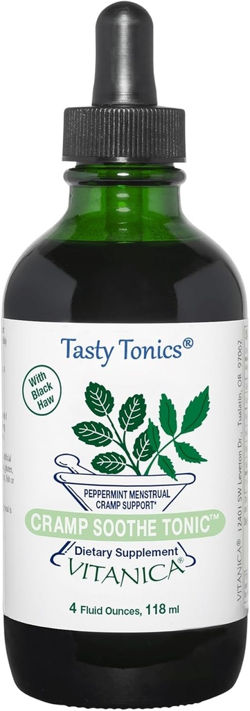 Vitanica Cramp Soothe Tonic, Dr Formulated Menstrual Cramp Support, Black Haw Bark, Valerian Root, Ginger Root ve Garrya Herb, Alkol Free, Vegan, 4 Ounce- Pro Logo