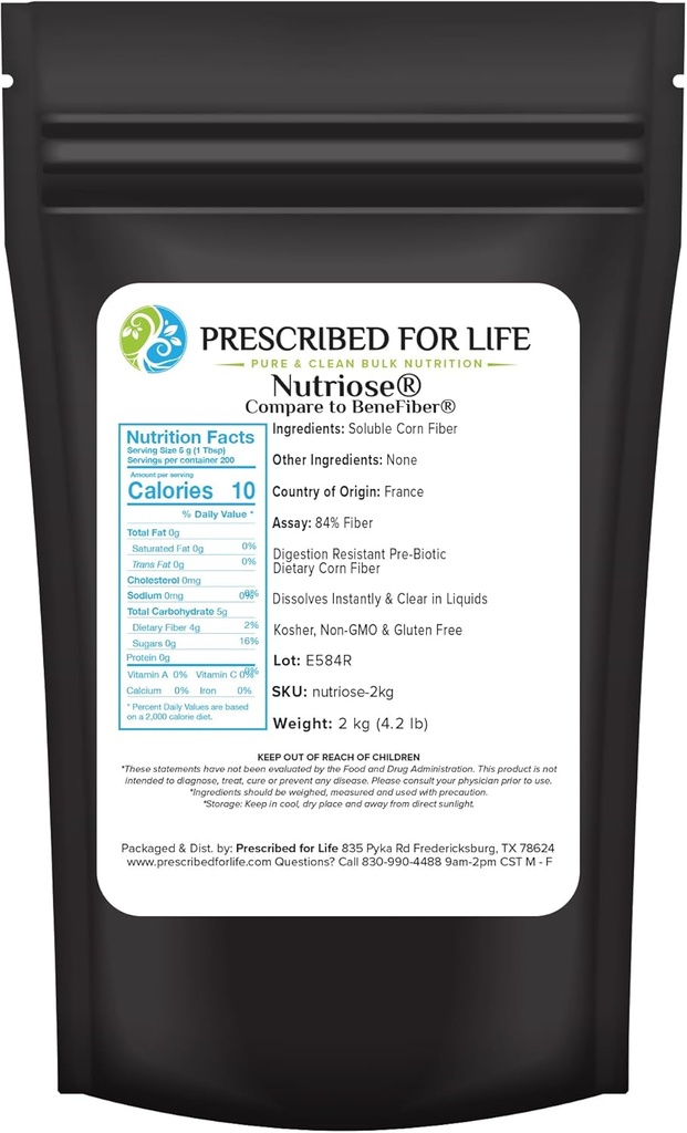 Life Nutriose Toz, Natural Fiber Supplement, Prebiyotik 00000 Corn Fiber Yetişkinler için, Gluten Free, Vegan, Non GMO (2kg / 4.4lb)