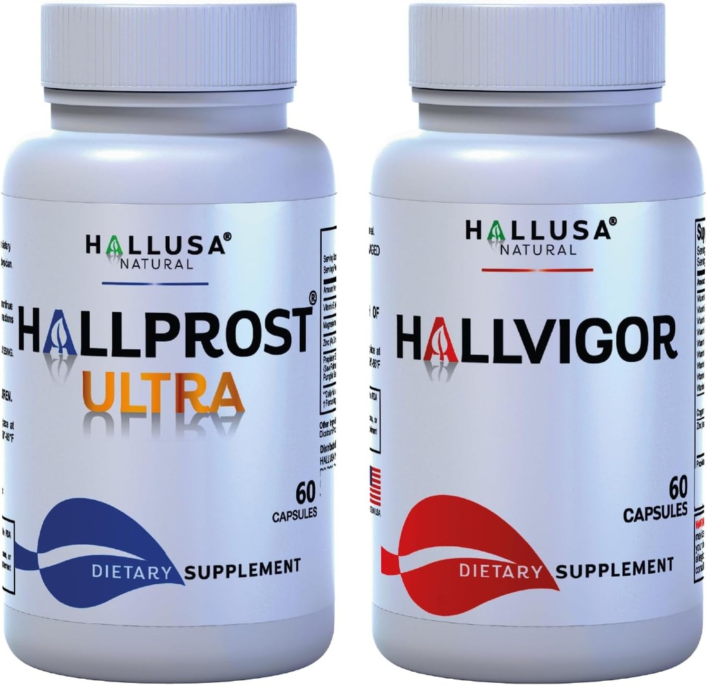 Hallusa Natural Hallprost Ultra & Hallvigor 120 Cap - Erkekler için Diyet Supplement - Pygeum, Candy Seeds, Prostate Formula - Energy Supplements
