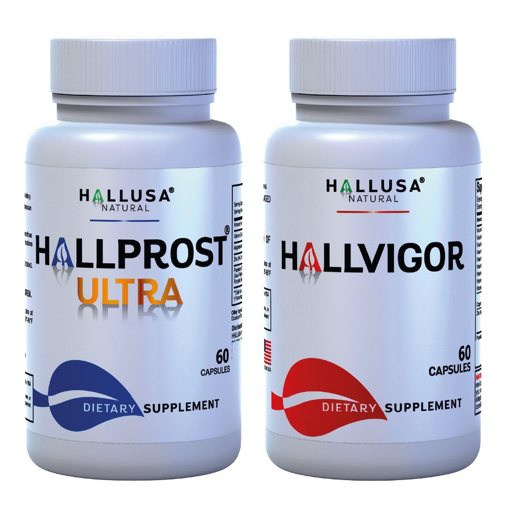 Hallusa Natural Hallprost Ultra & Hallvigor 120 Cap - Erkekler için Diyet Supplement - Pygeum, Candy Seeds, Prostate Formula - Energy Supplements