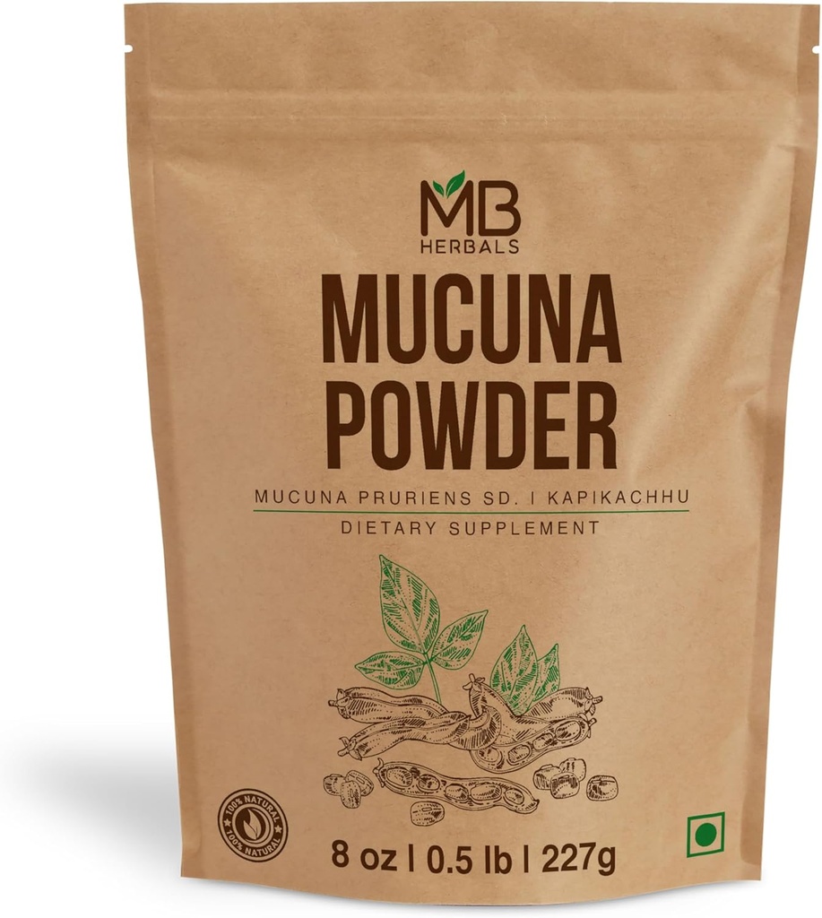 MB Herbals Mucuna Pruriens Toz | 8 oz (0.5 lb) | Beyaz Mucuna Tohum Toz | 100% Saf & Natural, Non-GMO, Vegan Herbal Supplement