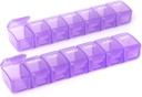 2 Packs Small Weekly Pill Organizer,Pocket Daily Pill Case Pill Box for Pills /Vitamin /Fish Oil /Supplements (Purple)
