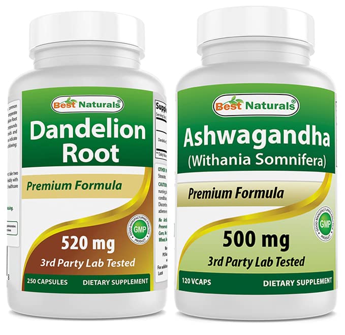 Best Naturals Dandelion Root 520 mg & εκχύλισμα Ashwagandha 500 Mg