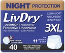 LivDry Adult Incontinence Underwear, Overnight Comfort Absorbency, Leak Protection (XXX-Large (40 Kont)
