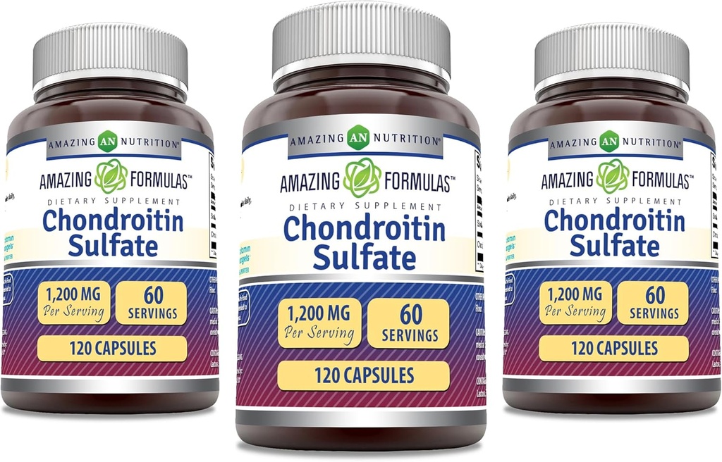 Amazing Formulas Chondroitin Sulfate 1200 mg Per Service Supplement | Capsules | Non-GMO | Gluten Free | Made in USA (120 Count, 3 Pack)