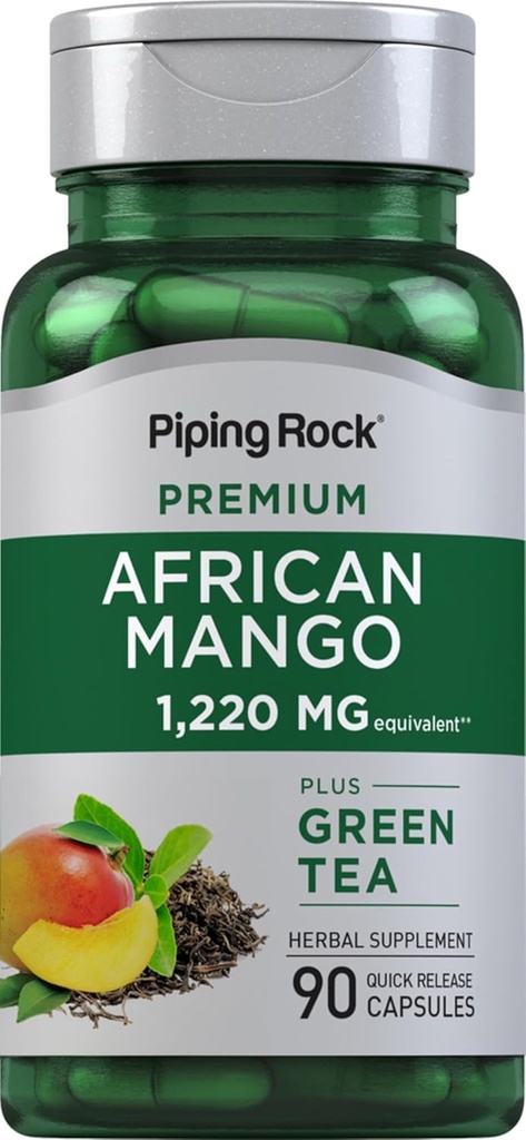Piping Rock African Mango Tohumu 1220 mg | 90 Capsules | Green Tea | Ekstra Kuvvet Supplement | Non-GMO, Gluten Free