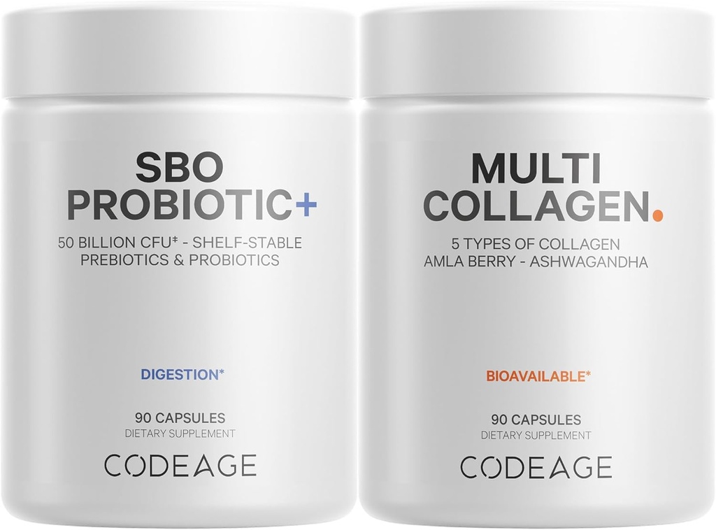Kodage Multi Collagen Protein Capsules 5 Tip, Ashwagandha Withania Somnifera & Organik Amla Berry + SBO Probiyotik 50 Milyar CFU, Lactobacillus Plantarum, Bacillus Subtilis, Non-GMOMO