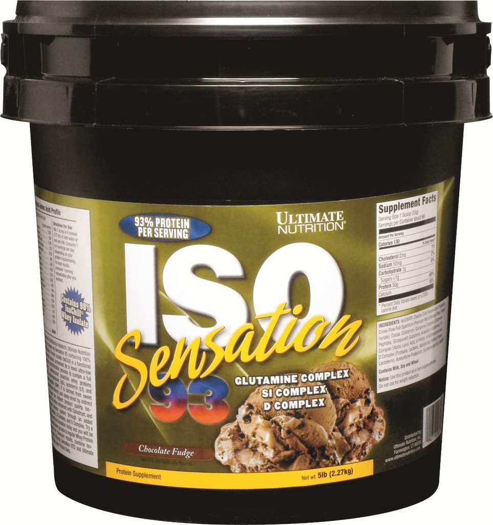 Ultimate Beslenme Iso Sensation 93 with Glutamine, Whey Protein Isolate Toz, 30 Protein Gramleri, Low Carb Protein Shakes, Keto Friendly, 5 Pounds, Chocolate Fudge Flavoured