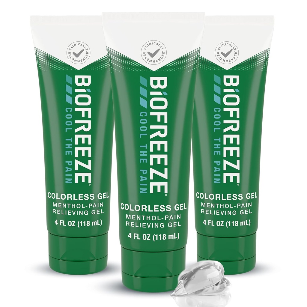 Biofreeze Pain Relief Gel, Diz, Boy, Hip, Ortak, Omuz ve Basit Backache, Arthritis Pain Reliever, Sore Muscle Relief, Colorless Menthol Gel 4 Fl Oz (Pack of 3)