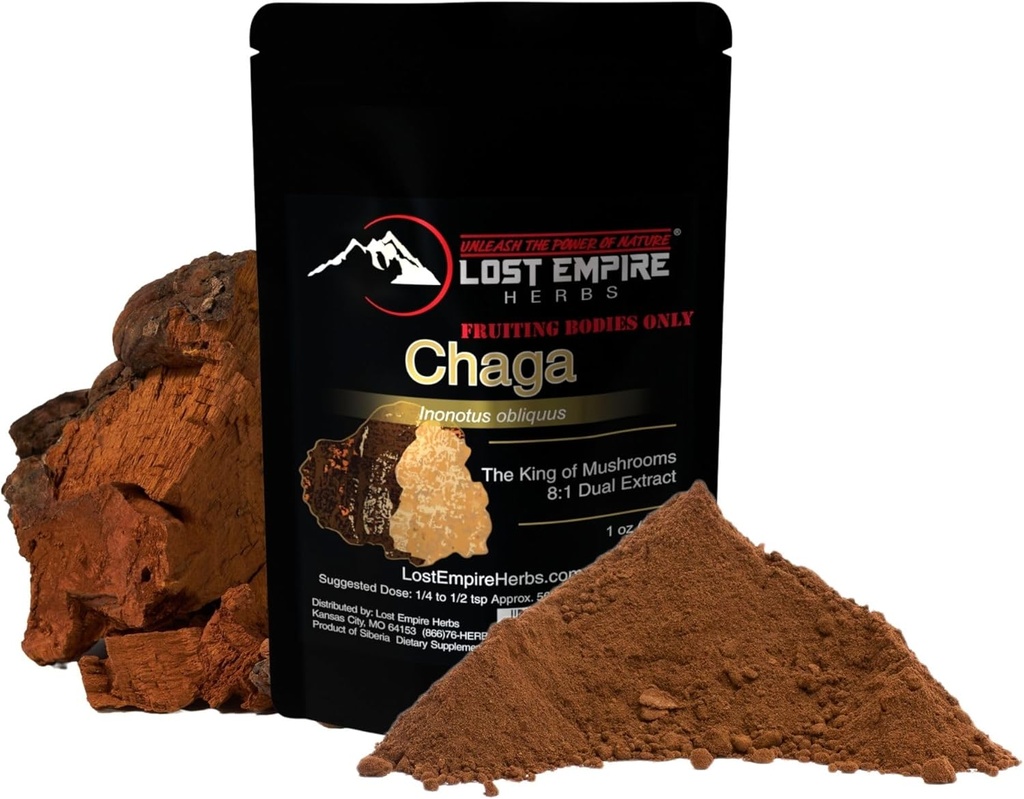 Lost Empire Herbs Chaga (Inonotus Obliquus) Mushroom Toz | Organik 8:1 Real Mushrooms Not Mycelium | for Immunity (30 Grams)
