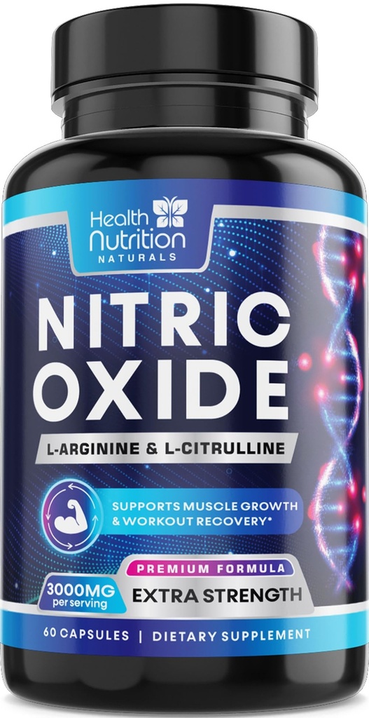 Ekstra Kuvvet Nitrik Membran ATM 3000 mg - 3X L-Araginine AKG & HCI + L-Citrulline Malate - En İyi Kas Nitrik Supplement - Doğal Enerji, Kalp Sağlığı Desteği Şişe ABD - 60 Capsules