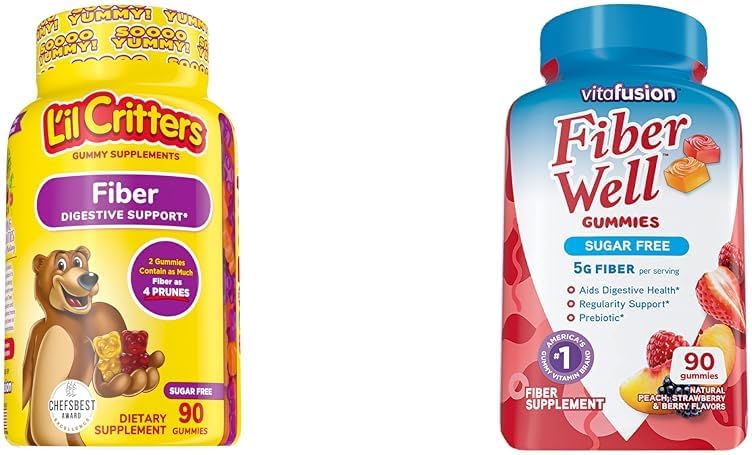 L’il Critters fiber καθημερινή Gummy συμπλήρωμα για τα παιδιά, για την Digestive Υποστήριξη & Vitafusion Ίνες Well Συμπλήρωμα χωρίς ζάχαρη, Ροδάκινο, Φράουλα και BlackBerry Γεύσης, 90 Count