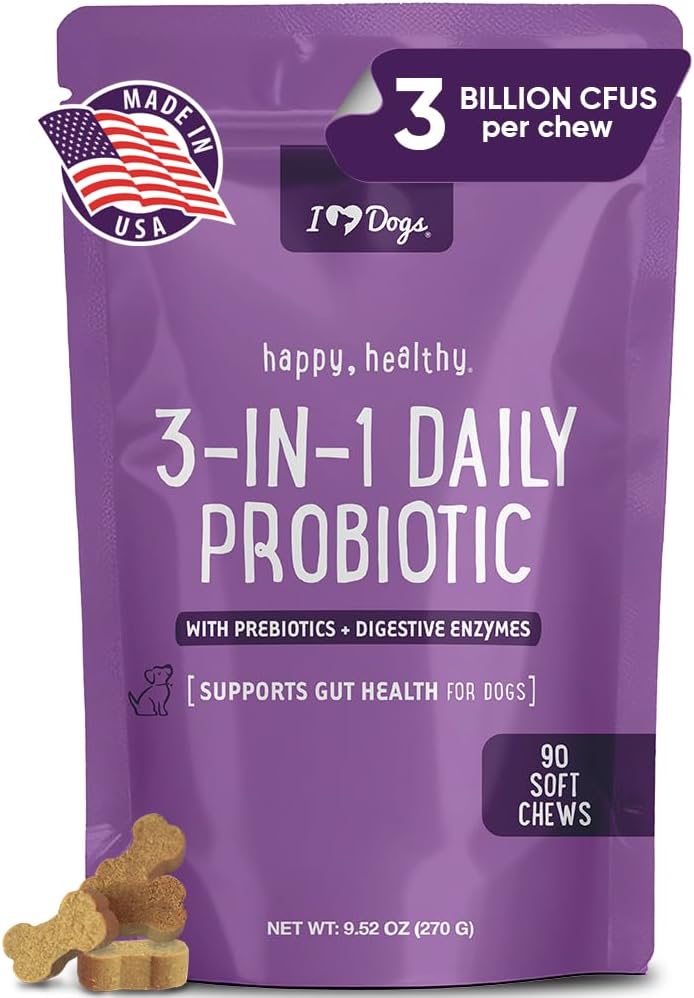 IHeartDogs 3-in-1 Probiyotik for Dogs with Riley for Improv Digestion & Gut Health - Dog Probiyotiks and Digestive Enzymes, 90 Count Count Count Count