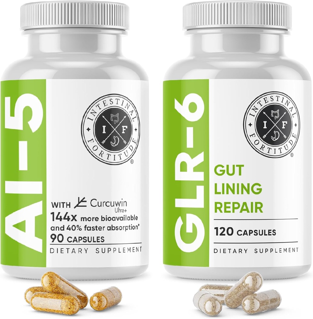 Intestinal Fortitude AI-5 & GLR-6 Digestive Health Supplement Bundle w/Glutamine, Turmeric, Curcumin for Gut Health Caps Supplement & Support Digestive Health, Non-GMO, Dairy Free - 30-Day Supply