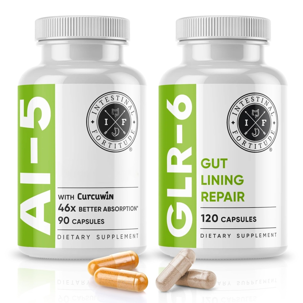 Intestinal Fortitude AI-5 & GLR-6 Digestive Health Supplement Sche/Glutamine, Turmeric, Curcumin for Gut Health Capsule Supplement & Support Digestive Health, Non-GMO, Dairy Free - 30-Day Supply