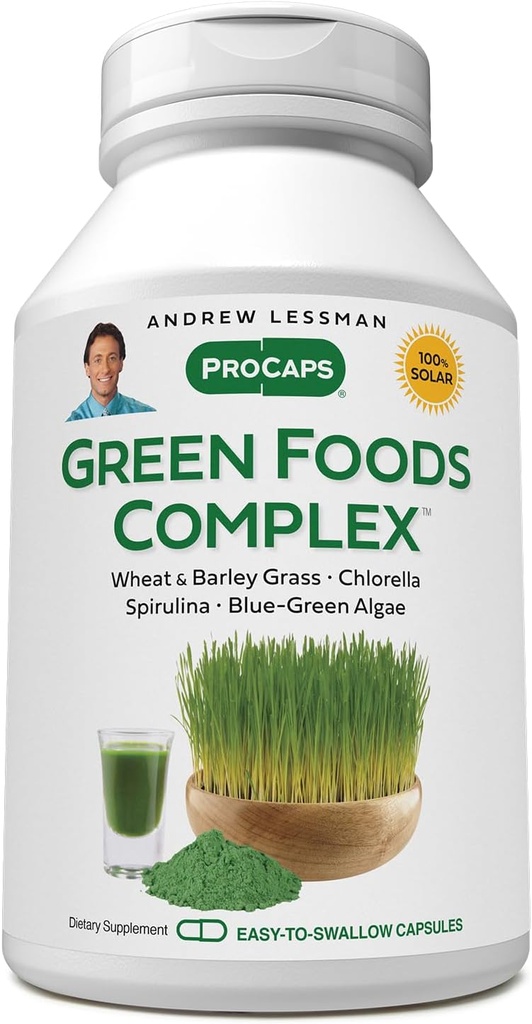 ANDREW LESSMAN Yeşil Gıdalar Kompleks 180 Capsules - Sağlıklı Doku Büyümesi için Malzeme Blokları, Canlı Destek. 100 mg Her Barley Grass, Buğday Grass, Blue Green Algae, Chlorella, Spirulina