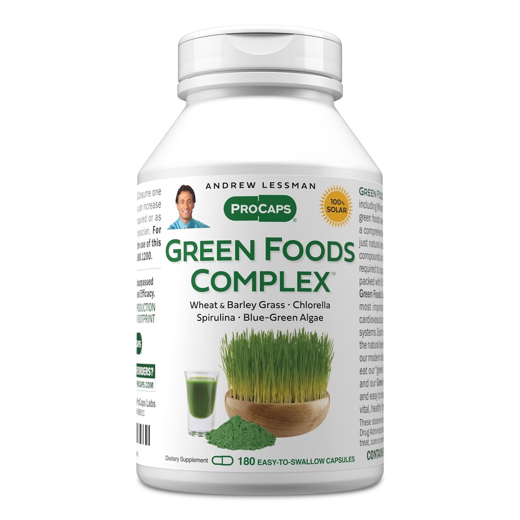 ANDREW LESSMAN Yeşil Gıdalar Kompleks 180 Capsules - Sağlıklı Doku Büyümesi için Malzeme Blokları, Canlı Destek. 100 mg Her Barley Grass, Buğday Grass, Blue Green Algae, Chlorella, Spirulina