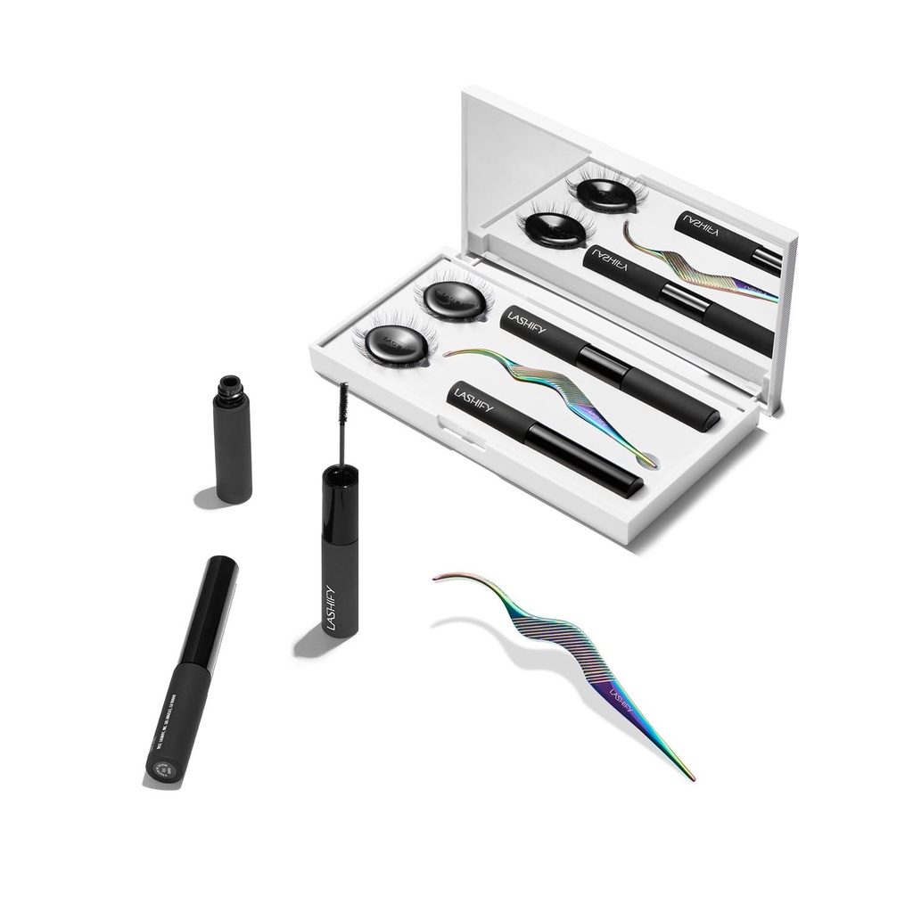 Lashify Control Kit - Complete DIY Eye Lash Start Set - Amplify Gossamer Black 10mm, 12mm, White Travel Case, Petite Wand