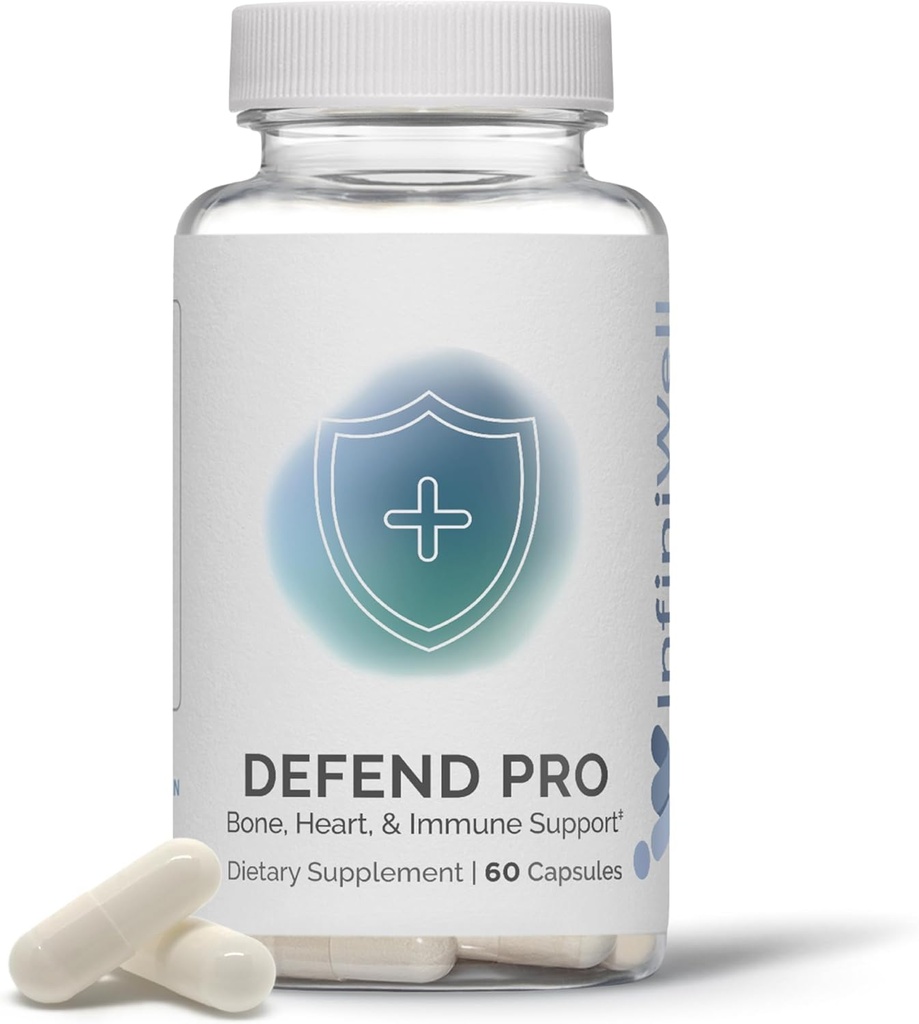 InfiniWell Defense Pro Bone & Immune Support Supplement - Βιταμίνη Α, D3 & K2 συμπλήρωμα - Βιοδιαθέσιμα, ενεργά θρεπτικά συστατικά - 250mcg VIT D - Ενίσχυση της αντοχής των οστών, καρδιακή υγεία & περισσότερα (60 κάψουλες)
