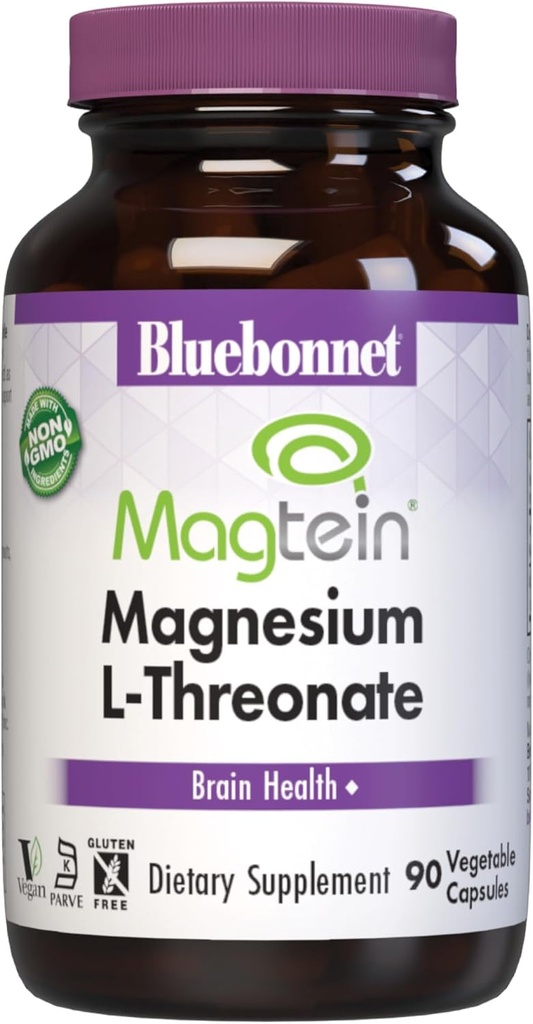 Bluebonnet Beslenme Magtein L-Threonate, Brain Health*, Non-GMO, Vegan, Kosher Sertifikalı, Gluten-Free, Soy-Free, 90 Sebze Kapsülleri, 30 Hizmet