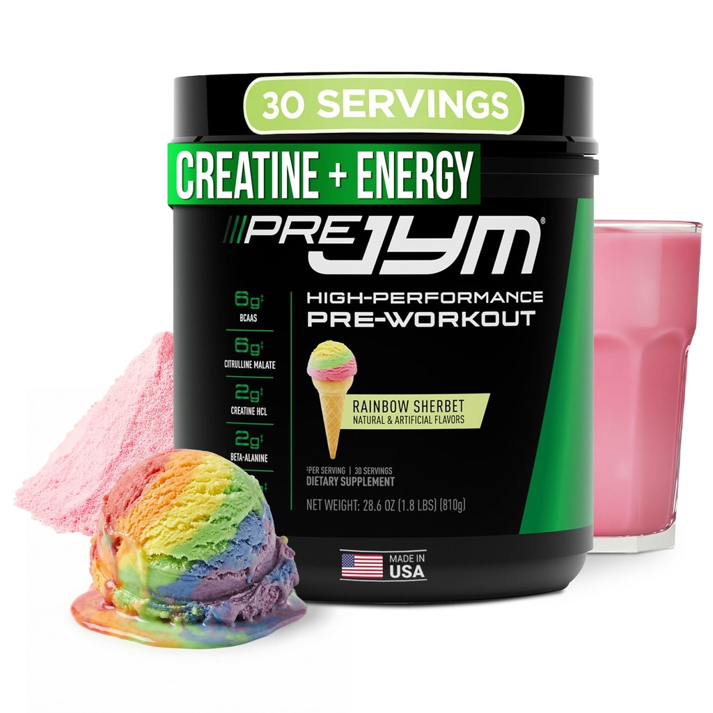 JYM Supplement Science Pre JYM Rainbow Sherbet Pre Workout Toz for Men & Women, BCAAs, Nootropics, Citrulline, Beta-Alanine, Betaine, Taurine, Huperzine, 30 Hizmet