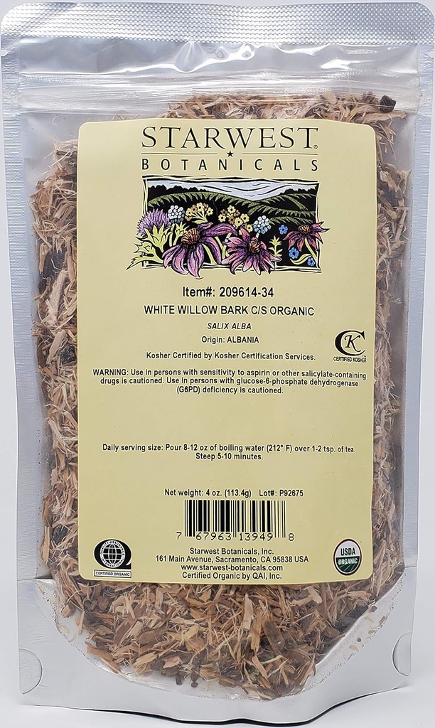 Starwest Botanicals Organik Beyaz Willow Bark Cut & Sifted, 4 Ounces