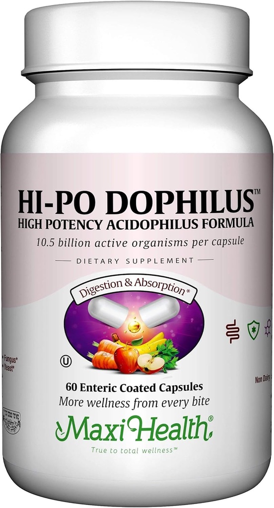 Maxi Health HI-PO Dofilius - Yüksek Potency Acidofilius Probiyotikleri - 60 Capsules - Kosher