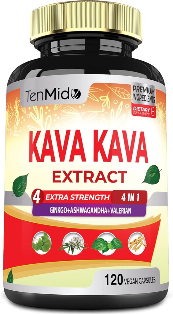 Kava Kava Supplement Extract Capsules, 4 Ay Ginkgo, Ashwagandha, Valerian- Relaxation Supports Supplement- 120 Vegan Capsules