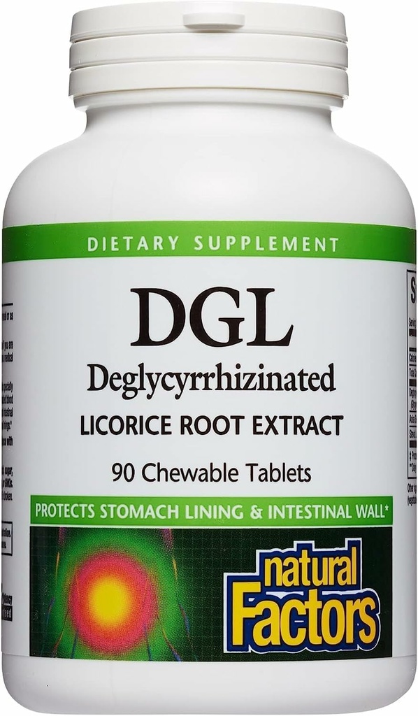Φυσικοί παράγοντες DGL Chewable - Συμπλήρωμα υποστήριξης Digestive με εκχύλισμα ρίζας γλυκόριζας - Μασώμενα δισκία Υποστήριξη στομάχι Λινάρισμα & Υγεία - Μη-ΓΤΟ & Χωρίς γλουτένη - 90 Μασώμενα δισκία (90 σερβιρίσματα)