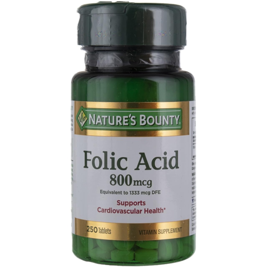 Nature's Bounty Folic Acid Supplement, Supports Cardiovascular Health, 800mcg, Multi, No Flavour,750 Kont, 3