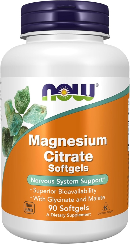 Şimdi Gıdalar Tamamlar, Magnezyum Citrate, Glycinate & Malate, Nervous System Support*, 90 Softgels