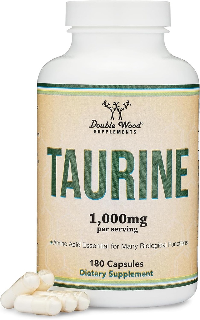 Taurine Supplement 1000 mg Per Service, 180 Capsules - Amino Asit Studied to Support a Longer, Healthier Life (Taurina) Vegan Güvenli, Gluten Free, Non-GMO by Double Wood