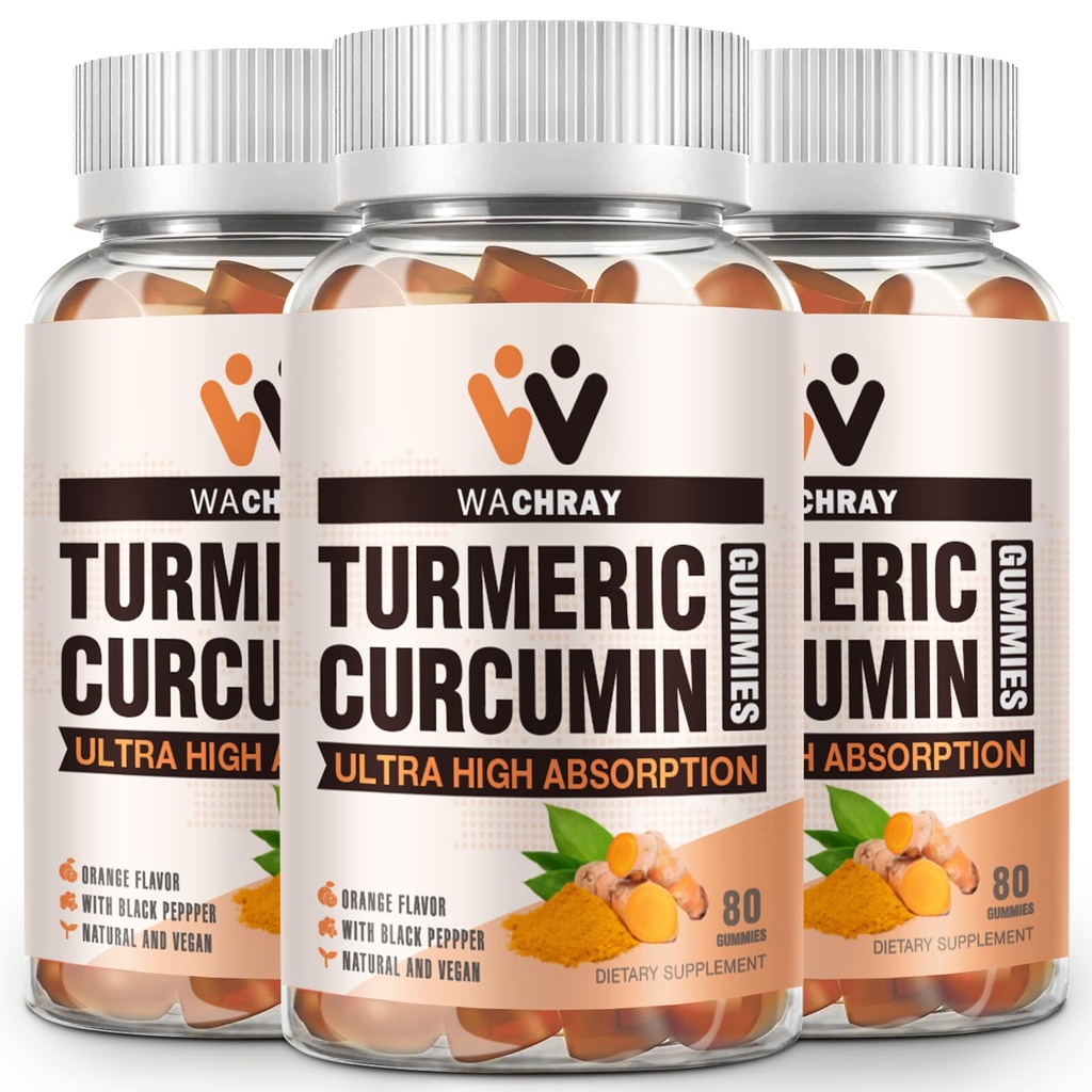 Turmeric Curcumin Gummies with Ginger & Black Pepper Extract - 3 Pack Tumeric Gummy Supplements for Pain Inflammation Ortak Kilo Health Support - Vegan, Organik, Gelatin-Free - Yetişkinler ve Çocuklar için