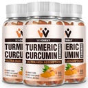 Turmeric Curcumin Gummies with Ginger & Black Pepper Extract - 3 Pack Tumeric Gummy Supplements for Pain Inflammation Ortak Kilo Health Support - Vegan, Organik, Gelatin-Free - Yetişkinler ve Çocuklar için