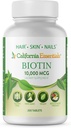 California Essentials Biotin 1000006 | Vitamin B7 Sağlıklı Cilt, Saç ve Çiçek Büyüme | Erkekler ve Kadınlar için Yüksek Potency Diyet Tamam, Vegan, Gluten & Dairy Free (200 Tablet)