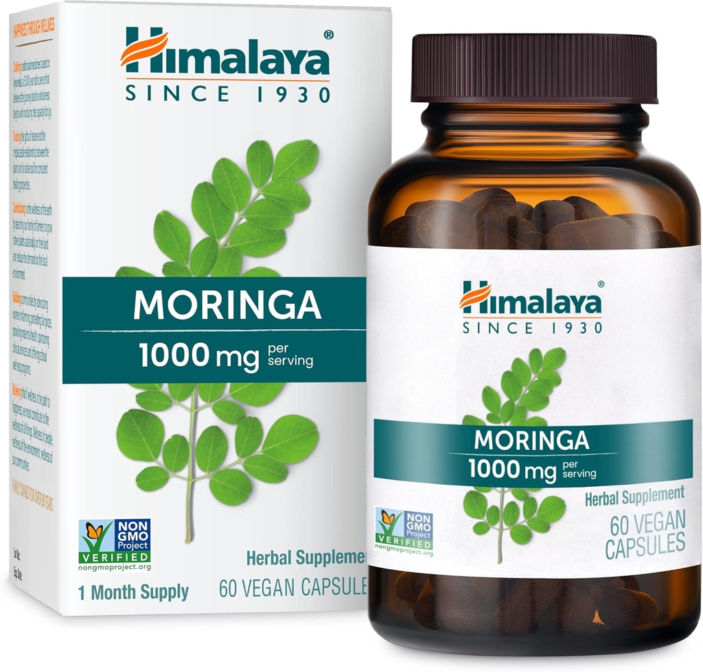 Himalaya Moringa - Herbal Superfood Antioksis Supplement Sağlık, Vitality ve Oxidative Stres - Vegan, Non-GMO, Gluten Free, 1000 mg, 60 Capsules