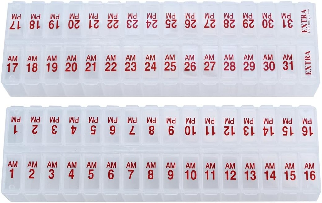 İki gün Aylık Büyük Pill Organizer Set - Entire Ay için AM ve PM Drug Organizer. Set Contains 2 Organizers 1 Ay için. (Yeni STAY-TIGHT Lids)