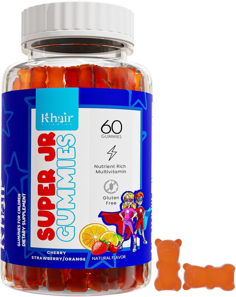 Khair Halal Kids Multivitamins - Χορτοφαγικές, Μη ΓΤΟ, Χωρίς Γλουτένη, Ζελατίνη Χωρίς - Ουσιώδεις Βιταμίνες για Παιδιά: Βιταμίνη A C E D B12 & Βιταμίνη B6-60 Gummies