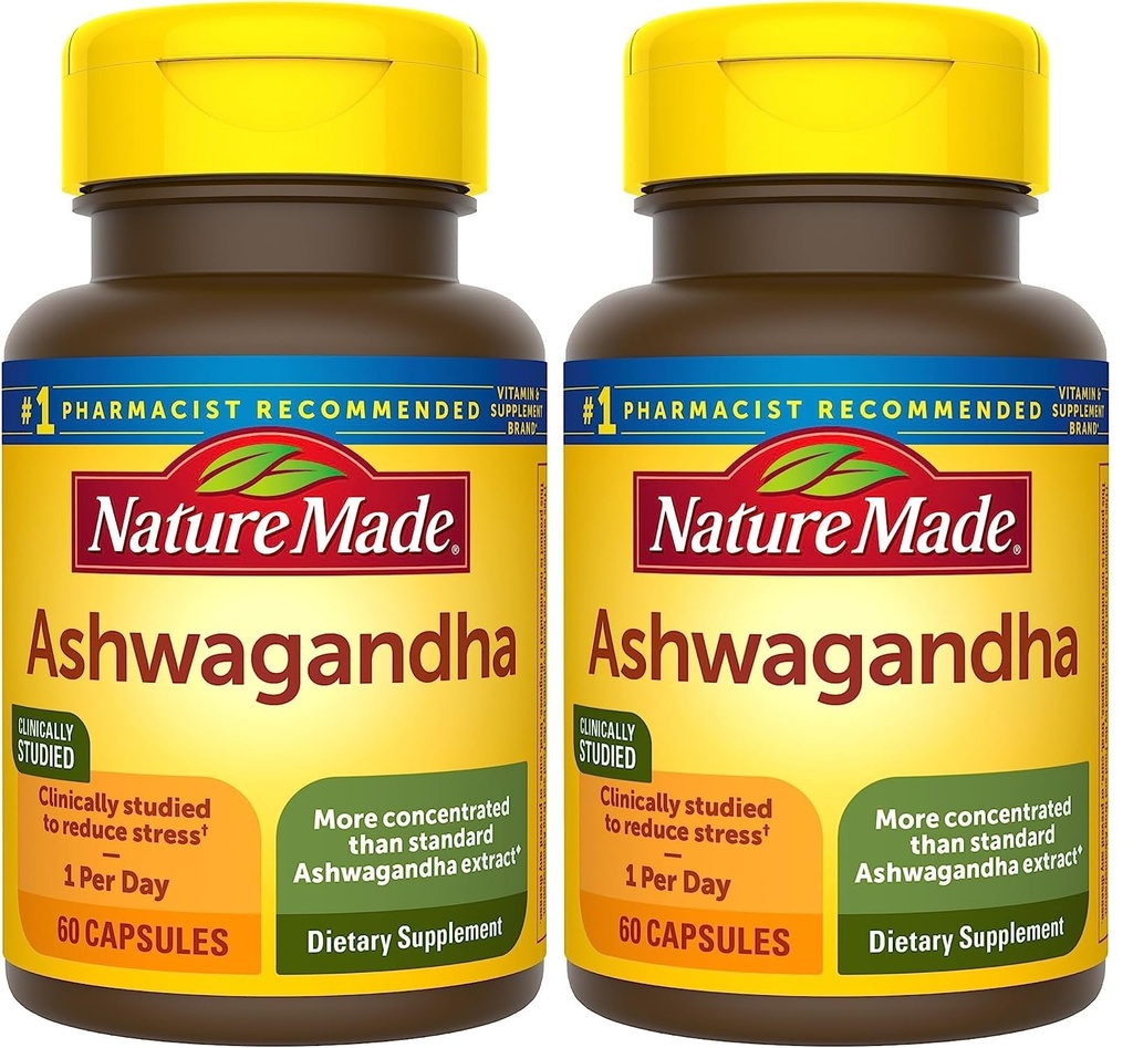 Nature Made Ashwagandha Capsules 125 mg for Stress Support, 60 Capsules, 60 Day Supply (Pack of 2)