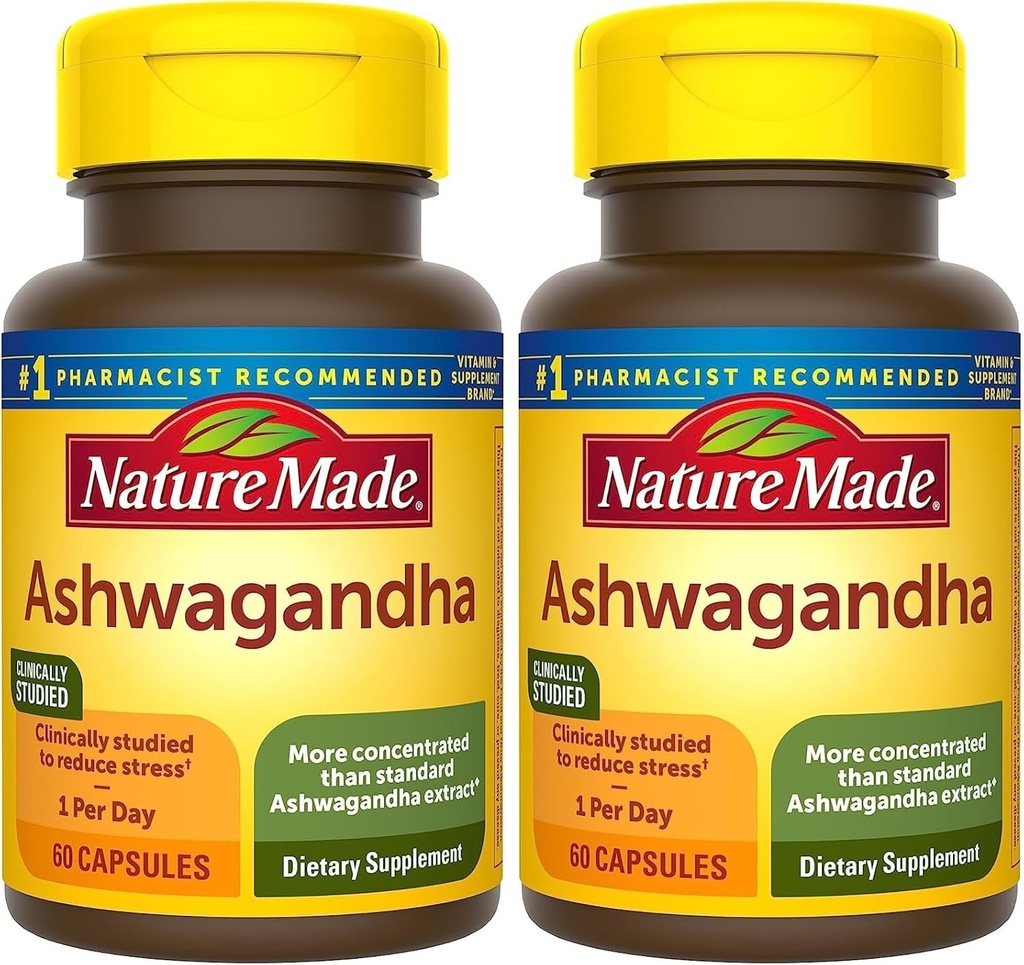 Nature Made Ashwagandha Capsules 125 mg for Stress Support, 60 Capsules, 60 Day Supply (Pack of 2)