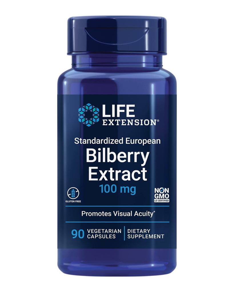 Life Extension Standardized European Bilberry Extract, 100 mg, MirtoSelect® Vaccinium myrtillus, Eye Health, Circulation, Lubrication, Gluten-free, Non-GMO, Vegetarian, 90 Κάψουλες