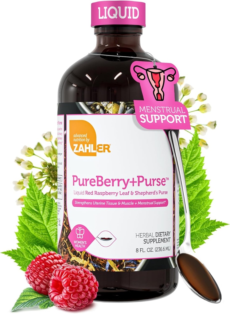 Zahler PureBerry+Purse, Liquid Raspberry Leaf & Sheperd's Purse, Supports Uterine Tound, Certified Kosher, 8OZ