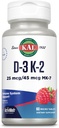 KAL D3 K2 ActivMelt, Bone Health, Heart ve Immune Support Supplement w / D3 1000 IU ve MK7 Vitamin K2, Anında Dissolve Tabs, Natural Raspberry Flavor, 60 Hizmet, 60 Mikro Tabletler, 60 Mikro Tabletler, 60 Mikro Tablet