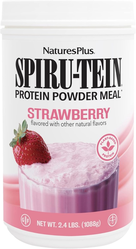 NaturesPlus SPIRU-TEIN, Strawberry - 2.4 lb - Plant-Based Protein Shake - Non-GMO, Vegetarian, Gluten Free - 32 Hizmet