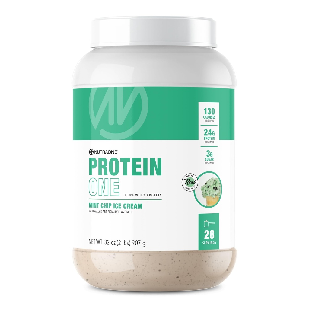 NutraOne ProteinOne Whey proteini Kurtarmayı Teşvik Ediyor ve Erkekler ve Kadınlar için bir Protein Shake Tozu (Mint Chip Ice Cream, 2 LB) ile Kas Oluşturun.