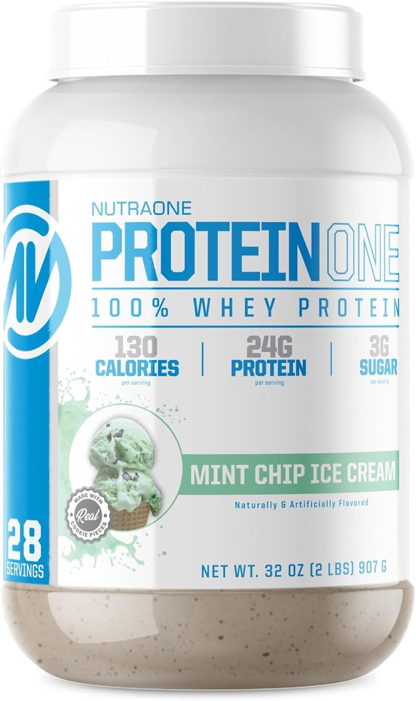 NutraOne ProteinOne Whey proteini Kurtarmayı Teşvik Ediyor ve Erkekler ve Kadınlar için bir Protein Shake Tozu (Mint Chip Ice Cream, 2 LB) ile Kas Oluşturun.
