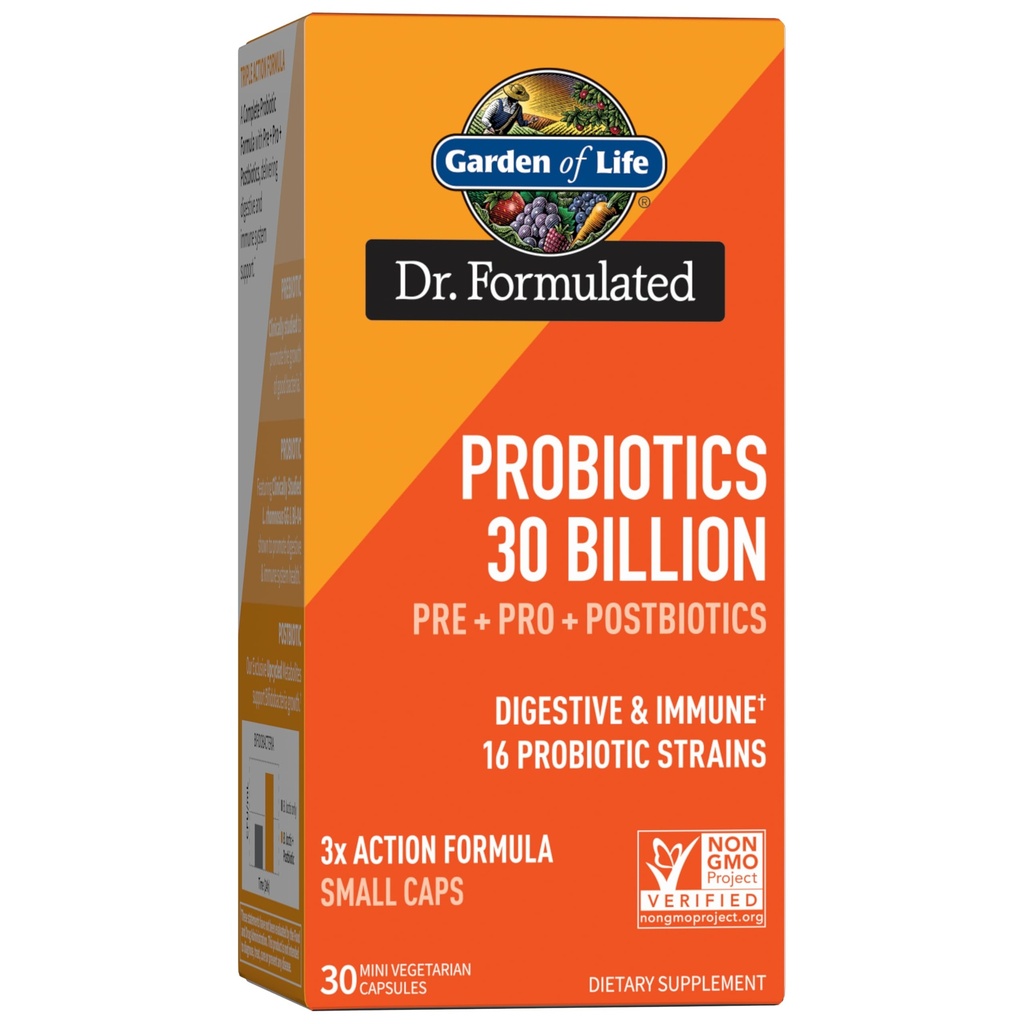 Life Dr Formulated Probiyotiks 30 Milyar CFU Pre + Pro + Postbiyotiks for Men and Women Digestive and Immune Support, Potato, Acacia, Postbiyotes, 30 Mini Vegetarian Capsules