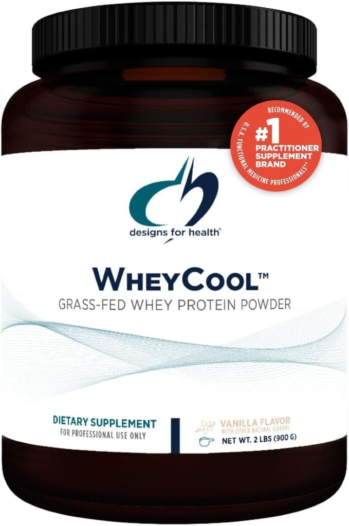 Designs for Health WheyCool - Grass Fed Whey Protein Powder Supplement with 22g Protein, May Support Athletes, Muses + Energy - Μη ΓΤΟ + Χωρίς γλουτένη, Βανίλια (30 Servings / 900g)